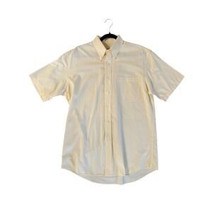 Jos A Bank Mens Medium Pale Yellow Stays Cool Cotton Short Sleeve Button Down